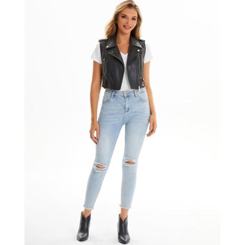 Faux Leather Vest For Women Small Zipper Cropped Sleeveless Biker Moto Slim PU Motorcycle Waistcoat
