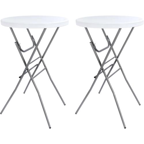 2PCS Cocktail Table 28in Folding Round High Top Indoor Outdoor with Removable Legs, Tall Bistro Foldable Bar Height Table for Parties, Patio, Backyard, Dining, Wedding, White