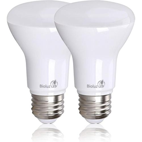 Bioluz LED 2 Pack BR20 LED Bulbs Indoor Flood Light R20 Dimmable High CRI 2700K Warm White, 50 Watt Equivalent Uses 7W, 540 Lumens UL Listed FCC RoHS Compliant
