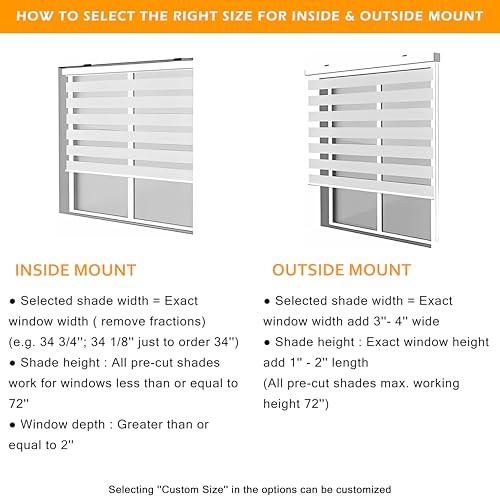 Zebra Roller Shades, Dual Layer Roll Up Blind for Living Room, Semi Sheer Shades Window Privacy Light Control for Day and Night, (Maximum Height 72inch, White Color, Width 28 inch)