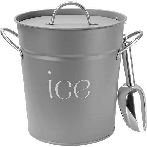 3 Qt Gray Galvanized Ice Bucket with Lid, Scoop and Handles, Insulated | Double-layer insulated ice bucket with galvanized inner layer for wine, champagne, cocktails, parties, BBQs and outdoor use.
