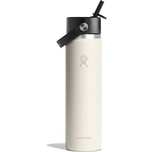Hydro Flask Water Bottle - Insulated Stainless Steel - Wide Straw Lid, Non Spill, Leakproof in 24 Oz Ivory
