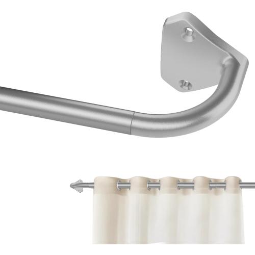 Silver Curtain Rods for Windows 48 to 84 inch, 5/8 inch Adjustable Wrap Around Blackout Curtain Rods for Bedroom & Outdoor