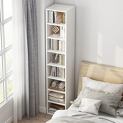 IOTXY Small Narrow Corner Bookcase - 59 Inches Tall Gap Freestanding Storage Cabinet, 7 Lattices Open Shelves Tower Rack, Cubes Bookshelf in White