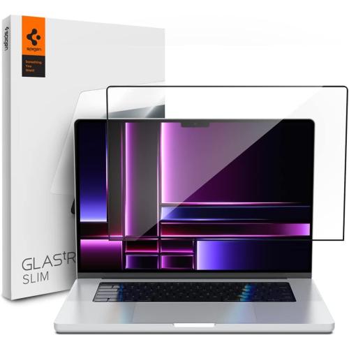 Spigen Tempered Glass Screen Protector [GlasTR Slim] Designed for MacBook Pro 16 inch (M5 Pro / M5 Max / M4 series / M3 series / M2 series / M1 series) | (M5 Max 2026 / M4 Series / M3 Series / M2 Series / M1 Series), Full Coverage, Crystal Clear Protection with Black Edge