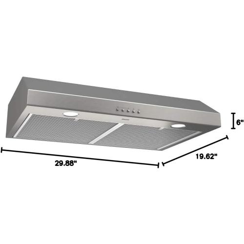 Broan-NuTone BCSQ130SS Three-Speed Glacier Under-Cabinet Range Hood with LED Lights ADA Capable, 1.5 Sones, 375 Max Blower CFM, 30-Inch, Stainless Steel