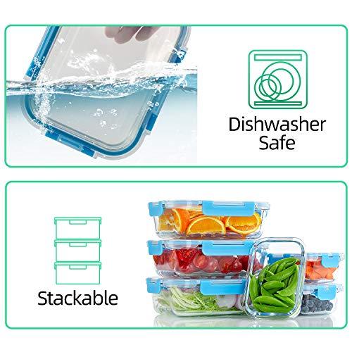 C CREST Glass Meal Prep Containers, [10 Pack] Glass Food Storage Containers with Lids, Airtight Bento Boxes, BPA Free & Leak Proof (10 Lids & 10 Containers)