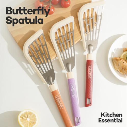 Silicone Fish Spatula Flexible Curved Edge Slotted Turner for Non-Stick Cookware Egg Pancake Flipper with Heat Resistant Nylon Handle