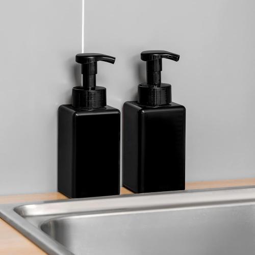 UUJOLY Foaming Soap Dispenser, 15oz Refillable Pump Bottle Plastic for Liquid Soap, Shampoo, Body Wash, 2 Pcs, Black