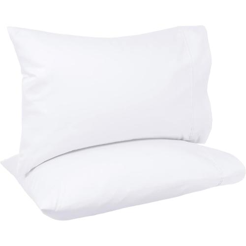 Amazon Basics 400 Thread Count 100% Cotton Pillowcases, Sateen Weave, Wrinkle Resistant, Standard Size, 20 x 30, White, Set of 2, Pillows Not Included