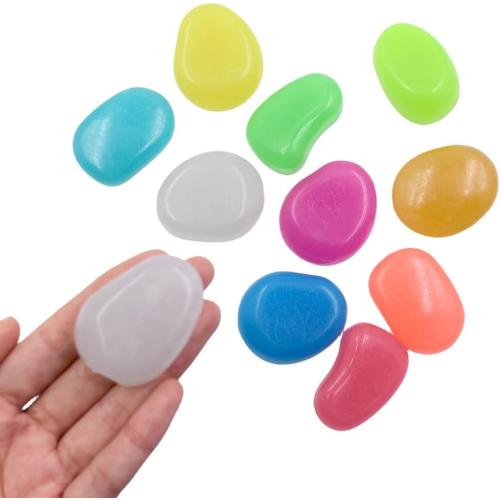 QTTLLI 10 Pcs Large Glow Pebbles Glow in The Dark Decorative Stones Rocks for Garden Path Walkway Yard Fish Tank, 1.7,Mixed Color