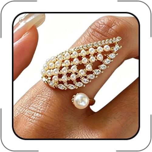 CSIYANJRY99 Vintage Pearl Ring Stacking Promise Pearl Rings Adjustable Open Finger Ring Trendy Personality Statement Jewelry for Women