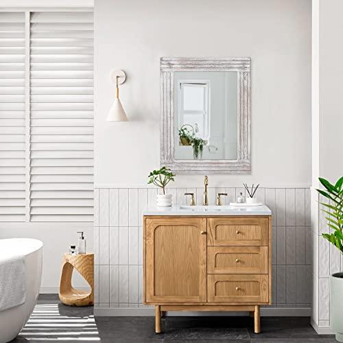 White 20x16 Mirrors for Wall Rustic Wooden Frame Rectangle Mirror Vintage Hanging Mirror for Bedroom Bathroom Living Room Farmhouse Wall Decor White Large 20 x 16