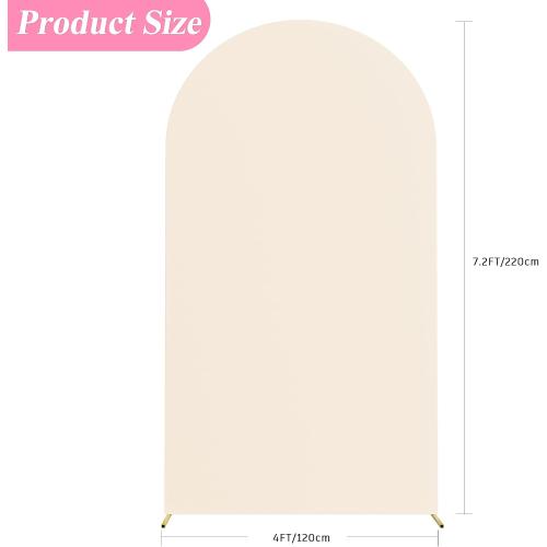 Putros Wedding Arch Cover 7.2FT Beige Spandex Fitted Round Top Chiara Backdrop Stand Covers for Birthday Party Decoration