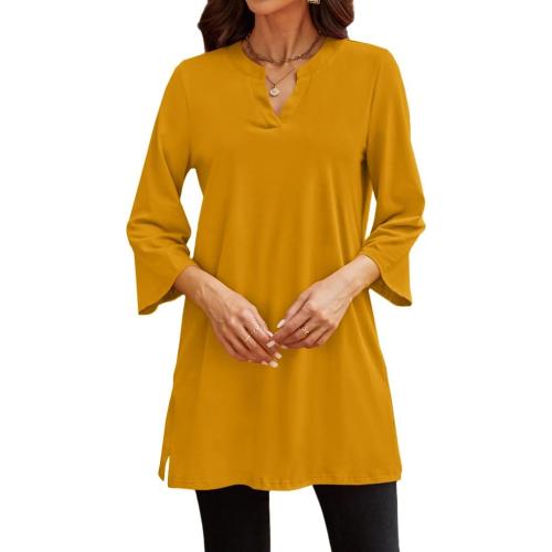 Size M...Poetsky Womens Tunic Tops 3/4 Bell Sleeve Loose Fit Tunics Dressy Casual Side Split Flare Top for Leggings