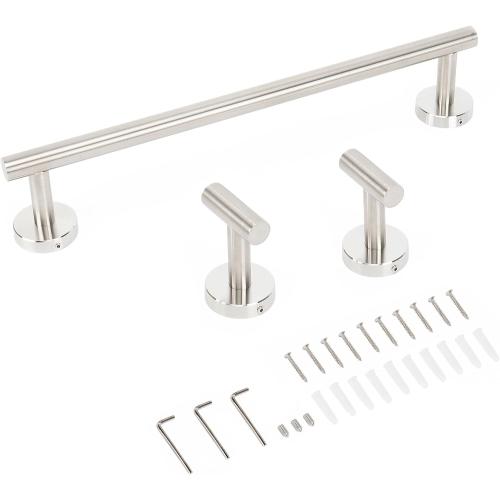Livabber 3 Pieces Bathroom Accessories Set, 304 Stainless Steel Bath Hardware Kit with 16” Towel Bar   2 Robe Hooks, Wall Mounted Towel Rack for Kitchen, Shower Room (Brushed Nickel)