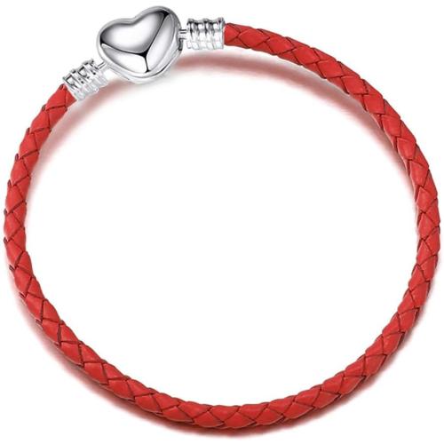 3mm Leather Charm Bracelet Heart Barrel Snap Clasp Handmade Braided Wristband for European Pandora Charm Bead Multiple Sizes 16-21CM