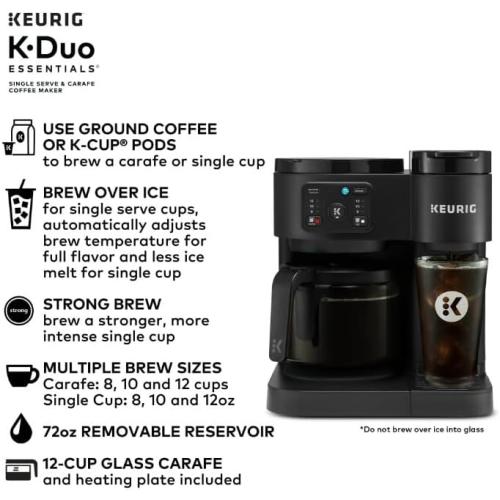 K-eurig K-Duo Essentials, Hot & Iced Single-Serve Pod Coffee Maker & Carafe, Black