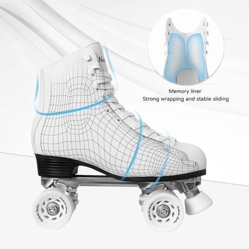 Roller Skates for Women with PU Leather High-top Double Row Rollerskates, Unisex-Adult Indoor Outdoor Derby Skate with Adjustable Fast Braking for Beginner