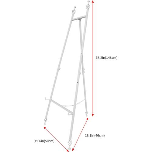 Iron Adjustable Arts & Crafts Easels,58 Inch Metal Easel Stand with Chain Support for Mirror,Floor Easels for Display Wedding Sign(White)