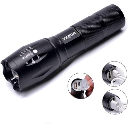 2 PCS USB Rechargeable Flashlights, 8381 High Lumens Lights, 3 Modes, Zoomable & Waterproof Super Bright Flash Light for Camping, Hiking, Emergency Hurricane(5.1 in)