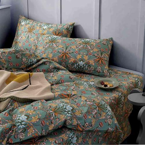 Bohemian Duvet Cover Queen Size - Boho Paisley Green Floral Pattern Printed Microfiber Comforter Cover Soft and Lightweight Quilt Cover, Retro Farmhouse Style for Women Men