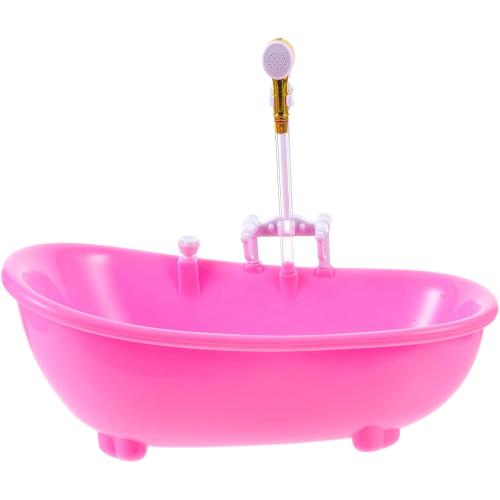 Toyvian Toy Bathtub for Dolls, Baby Doll Real Working Bath Set Electric Bathtub with Shower and Faucet Pretend Play Toy Play Water Accessories Fits Most Dolls ​Up to 12''