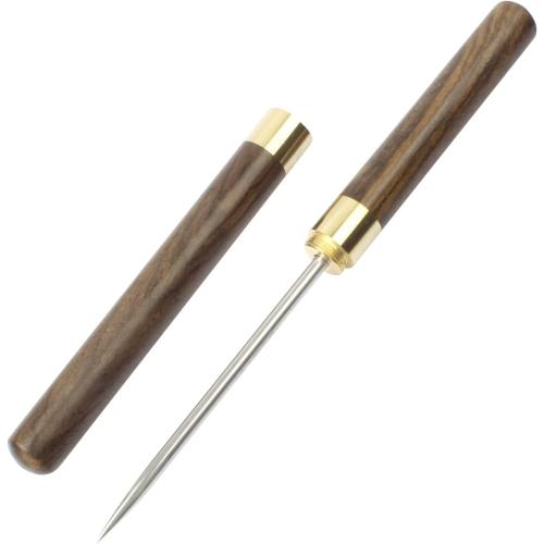 Stainless Steel Ice Pick, 9 inch Pick Tool with Safety Cover, Non-slip Wooden Handle Pick for Bars, Kitchen, Bartender Breaking Ice (M, Wood Color)