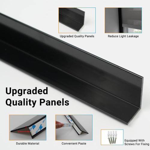 Light Blockers Blackout Side Tracks, PVC Blackout Side Strips for Window Shades and Blinds, Light Blocking Strips for Bedroom 4 Pcs(Black, 58)