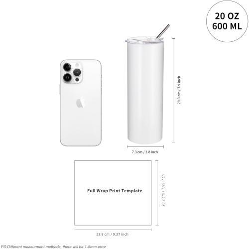 PYD Life 10 Pack Sublimation Tumblers Bulk Blank 20 OZ Skinny White Stainless Steel Tumbler Cups with Straw and Lid for Mug Tumbler Heat Press Sublimation Oven Printing