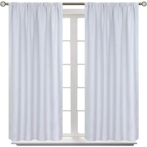 BGment Room Darkening Curtains 45 Inch Length - Rod Pocket Short Window Drapes for Bedroom Living Room Window, Greyish White, 42 x 45 Inch, 2 Panels Set