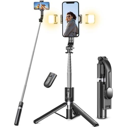 Selfie Stick Tripod with Light, 45'' Selfie Stick with Wireless Remote, Portable Phone Tripod Compatible with iPhone 16/15 Pro Max/15/14 Pro/14/13, Samsung S22/ S23 Ultra/Android Smartphone