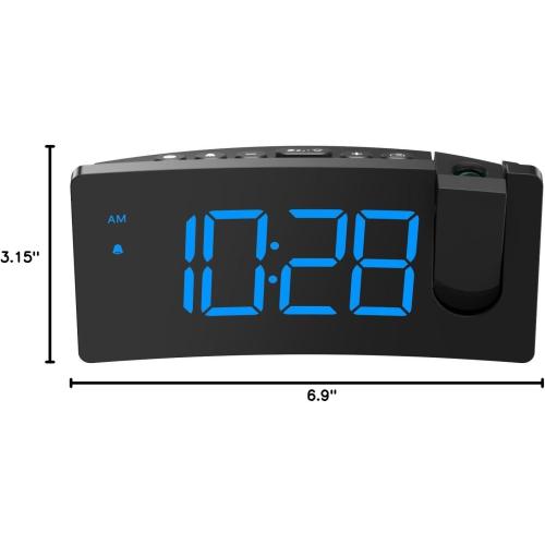 GOLOZA Projection Alarm Clock, Digital Clock with 180° Rotatable Projector, 3-Level Brightness Dimmer, Clear LED Display, USB Charger, Progressive Volume, 9mins Snooze,12/24H, for Bedroom