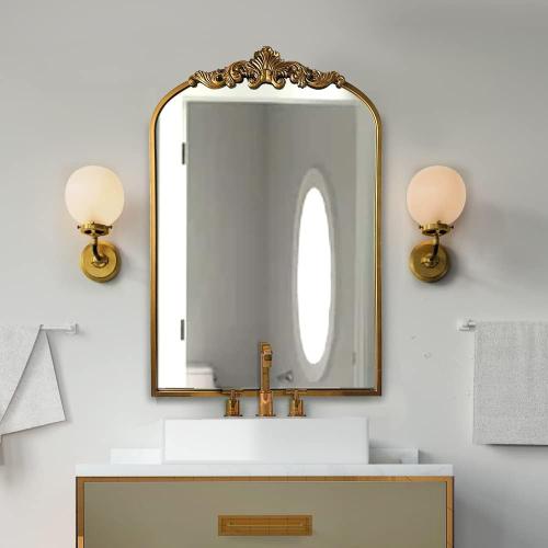 WAMIRRO Arched Gold Mirror,Gold Traditional Vintage Ornate Baroque Mirror,Antique Brass Mirrors,Wall Mounted Mirrors for Entryway/Fireplace/Living Room/Hallway/Bathroom.24“X36”Gold