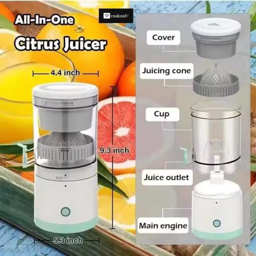 Portable Electric Citrus Juicer – Rechargeable High Power Stainless Steel Orange, Lemon Juicer; Limes & Grapefruit – One-Touch Automatic Fruit Squeezer – Compact & Easy to Clean BPA-free