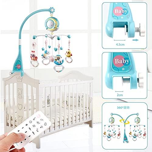 Baby Musical Crib Mobile with Timing Function Projector and Lights,Hanging Rotating Rattles and Remote Control Music Box with 150 Melodies,Toy for Baby (Blue)
