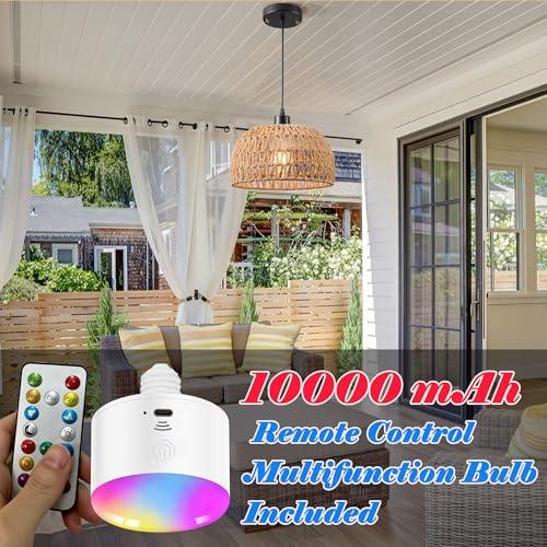 Tan 2 Pack Battery Operated Pendant Light with Remote,Battery Hanging Light Rattan Woven Chandelier No Wiring Needed,Rechargeable Light Bulb 50 Hours Continue Use,Perfect for Kitchen Islands Ceiling Lighting