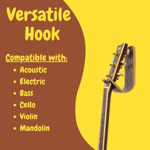 Guitar Wall Hanger - Sturdy Wood Base with Padded Hook - Secure & Stylish Holder for Acoustic, Electric, and Bass Guitars – Easy Installation & Space-Saving Design