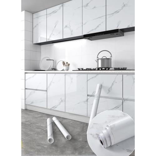 Marble Contact Paper White Peel and Stick Wallpaper 15.8×118 | Glossy Marble Wallpaper Self Adhesive Removable Wallpapers Waterproof Countertop Paper for Cabinet Furniture Kitchen Vinyl