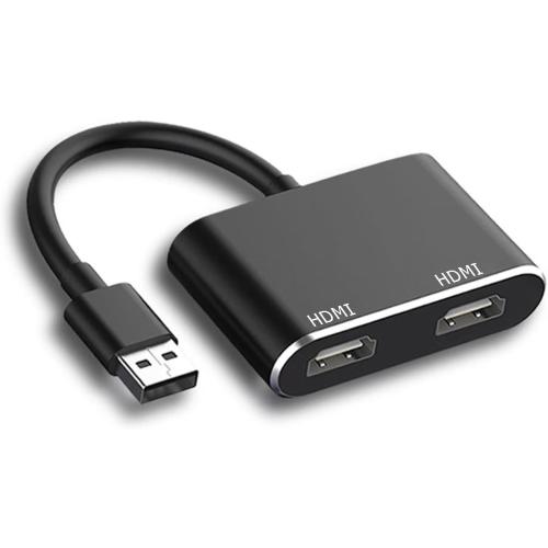 USB 3.0 to Dual HDMI Adapter, 1080P Video Adapter USB-A to Double HDMI for 2 Monitors Converter 4K HD Expander Display Compatible with Desktop, Laptop, Windows