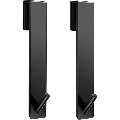 Shower Door Hooks(7.5 Inch),Extended Over Door Hooks for Bathroom Frameless Glass Shower Door,Stainless Steel Towel Hooks,Heavy Duty Rack Hooks for Robe,Towel-2 Pack-Black