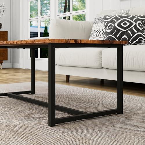 Coffee Table Rectangular Center Table for Living Room Open Space Side Table with Metal Frame, Easy Assembly, Black  Rustic Brown Wood Coffee Table