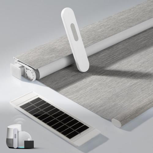 No Drill Motorized Blinds with Remote, Blackout Automatic Blinds with Solar Panel, Cordless Smart Electric Roller Shades for Windows, Grey, 34½ x 72