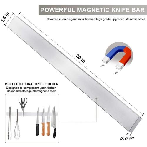 Ninonly 20 Inch Magnetic Knife Strip, Premium Stainless Steel Wall Mounted Kitchen Knives Bar,Space-Saving Powerful No Drilling Magnetic Knife Rack for Home Kitchen Utensil Holder & Tool Holder
