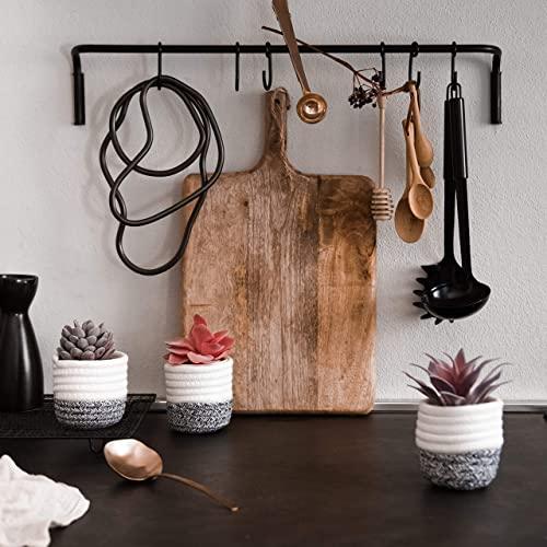 VIVERIE 3Pcs Fake Succulent Plants in Boho Removable Rope Basket Pot Set- Farmhouse Faux Cactus Plant for Home Decor Indoor Bedroom Bathroom Office Desk Shelf Boho Room Kitchen Decor and Accessories
