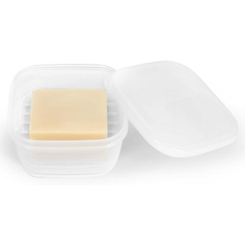 Clear 4.3x4.3x1.8 Quatish Leakproof Soap Dish with Lid, Shatterproof Travel Bar Soap Holder Case Container, Solid Shampoo Bar Holder, Portable Travel Size Toiletries Essentials for Camping, Gym, Bathroom, Clear