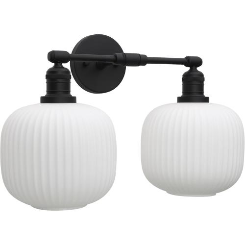 Pathson 2 Lights Milk White Globe Wall Sconce, Hardwired Antique Double Sconce for Living Room Home Decor, Striped Glass Bathroom Vanity Light, E26 Bulb Base