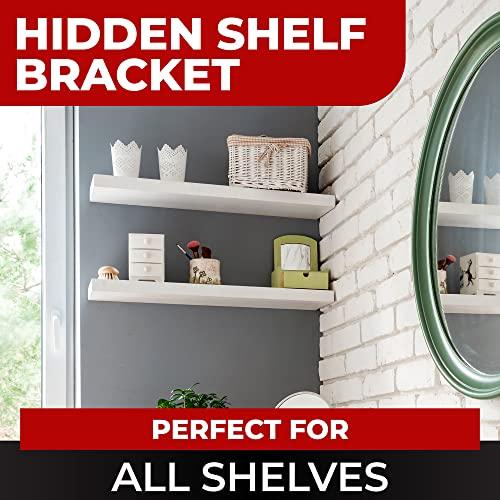 Set of 4 Floating Shelf Brackets Heavy Duty (1/4 inch Thick Baseplate) Painted Black Mild Steel/Bracket for Hidden Wall Shelves Support Hardware Mount Kitchen/Nursery Decor (4 inch Rods)