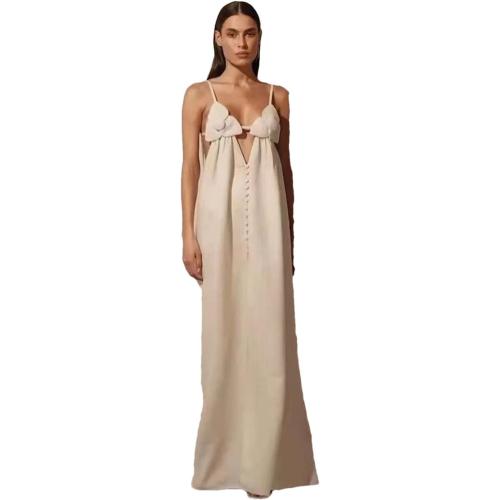Size M/L ..Women Elegant Spaghetti Strap Casual Loose Holiday Beach Dress Sexy Backless Bohemia Dress