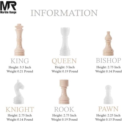Marble Chess Set for Adults 15 Handmade Verona & White Board Game with 32 Chess Pieces, 2 Extra Queens & Storage Box, Luxury Travel Game – Elegant Home Décor